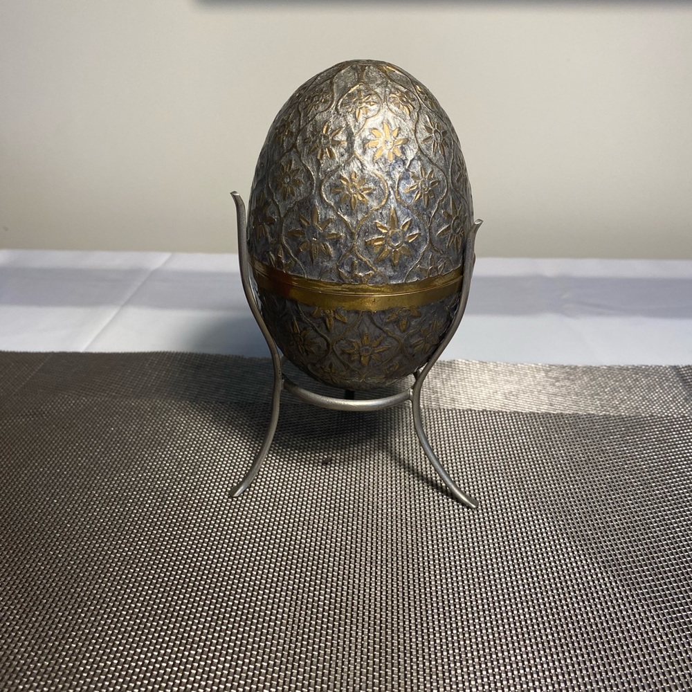 Solid Brass enamel Hand Painted Egg Trinket Box with defect